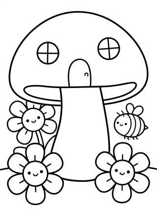 Magic Mushroom and Garden Flowers para colorir Desenho de Magic Mushroom and Garden Flowers para colorir e imprimir grátis
