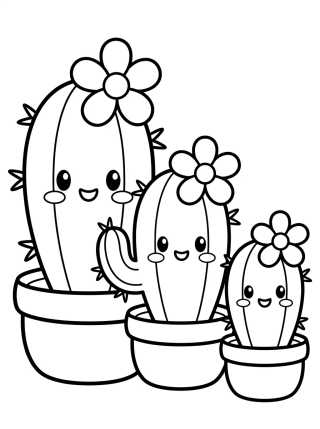 Cactus Family with Flowers para colorir Desenho de Cactus Family with Flowers para colorir e imprimir grátis