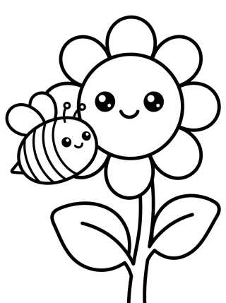 Cute Sunflower with Little Bee para colorir Desenho de Cute Sunflower with Little Bee para colorir e imprimir grátis