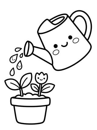 Magic Watering Can and Plants para colorir Desenho de Magic Watering Can and Plants para colorir e imprimir grátis