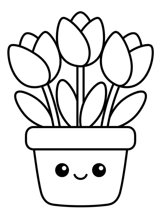 Kawaii Flower Pot para colorir Desenho de Kawaii Flower Pot para colorir e imprimir grátis
