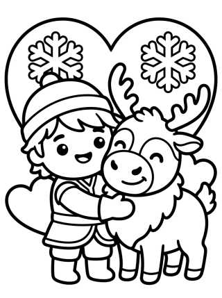 Cute Kristoff Hugging Sven the Reindeer para colorir Desenho de Cute Kristoff Hugging Sven the Reindeer para colorir e imprimir grátis