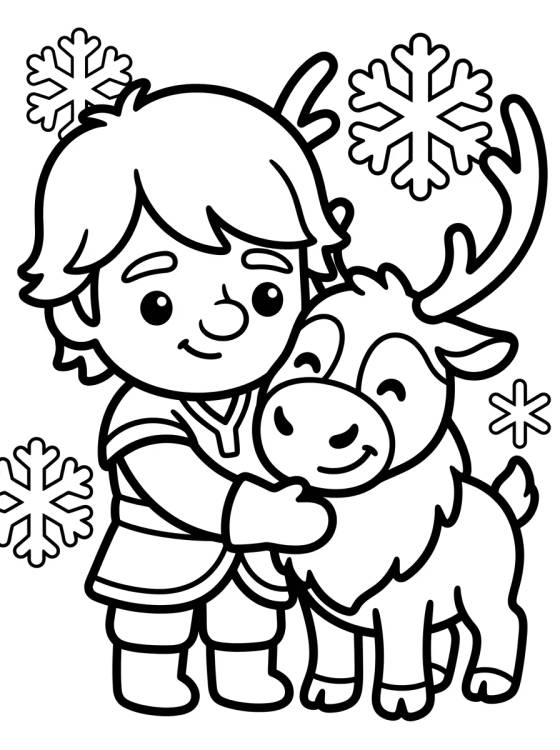 Kristoff Hugging Cute Sven para colorir Desenho de Kristoff Hugging Cute Sven para colorir e imprimir grátis