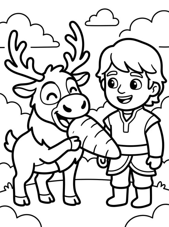 Kristoff and Sven Eating a Carrot para colorir Desenho de Kristoff and Sven Eating a Carrot para colorir e imprimir grátis