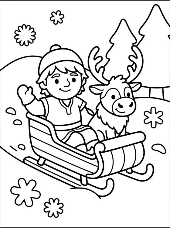 Kristoff and Sven in the Snow Sleigh para colorir Desenho de Kristoff and Sven in the Snow Sleigh para colorir e imprimir grátis