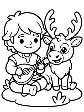Kristoff Playing a Lute for Sven para colorir Desenho de Kristoff Playing a Lute for Sven para colorir e imprimir grátis