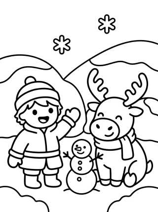 Sven and Kristoff Playing in the Snow para colorir Desenho de Sven and Kristoff Playing in the Snow para colorir e imprimir grátis