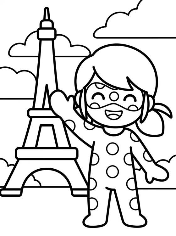 Ladybug Waving in Paris para colorir Desenho de Ladybug Waving in Paris para colorir e imprimir grátis
