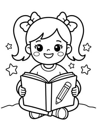 Lila Studying with School Book para colorir Desenho de Lila Studying with School Book para colorir e imprimir grátis