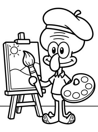 Squidward the Artist Painter para colorir Desenho de Squidward the Artist Painter para colorir e imprimir grátis