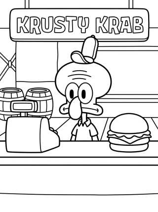 Squidward at the Krusty Krab para colorir Desenho de Squidward at the Krusty Krab para colorir e imprimir grátis
