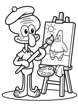 Squidward Painting a Masterpiece para colorir Desenho de Squidward Painting a Masterpiece para colorir e imprimir grátis