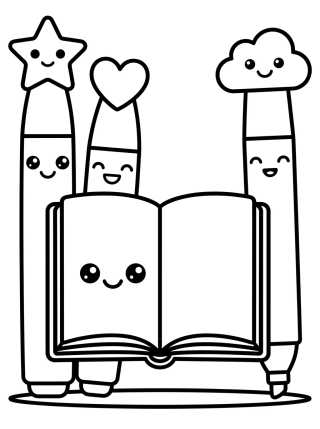 Cute Notebook and Markers para colorir Desenho de Cute Notebook and Markers para colorir e imprimir grátis