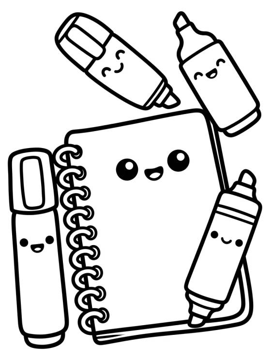 Cute School Notebook and Pens para colorir Desenho de Cute School Notebook and Pens para colorir e imprimir grátis