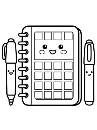 Smiling Notebook with Markers para colorir Desenho de Smiling Notebook with Markers para colorir e imprimir grátis
