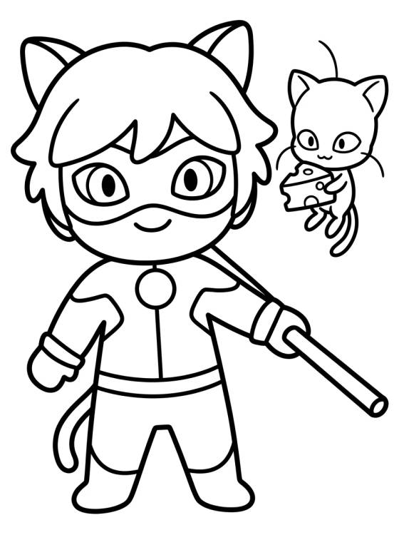 Cat Noir with Kwami Plagg para colorir Desenho de Cat Noir with Kwami Plagg para colorir e imprimir grátis
