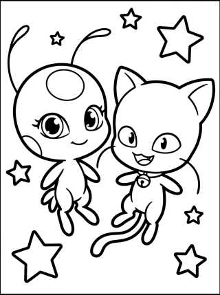 Cute Kwamis Tikki and Plagg para colorir Desenho de Cute Kwamis Tikki and Plagg para colorir e imprimir grátis