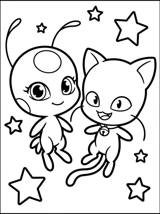 Cute Kwamis Tikki and Plagg para colorir Desenho de Cute Kwamis Tikki and Plagg para colorir e imprimir grátis