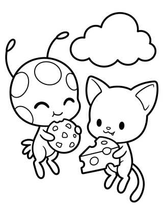 Cute Tikki and Plagg Kwamis para colorir Desenho de Cute Tikki and Plagg Kwamis para colorir e imprimir grátis