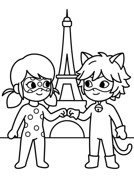 Ladybug and Cat Noir Together para colorir Desenho de Ladybug and Cat Noir Together para colorir e imprimir grátis