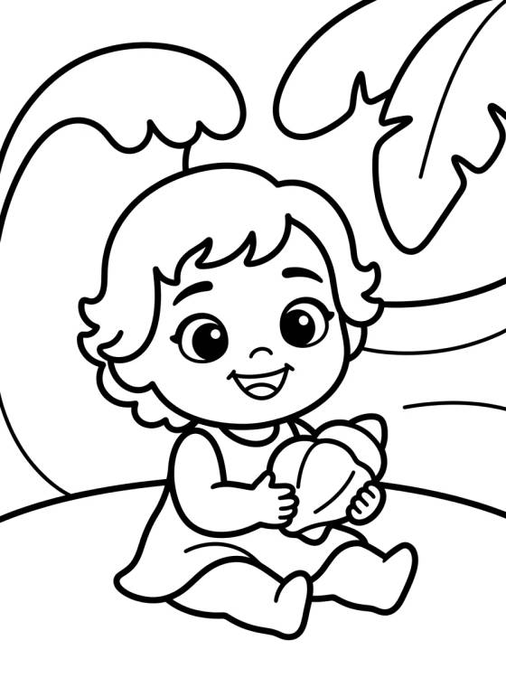 Baby Moana at the Ocean para colorir Desenho de Baby Moana at the Ocean para colorir e imprimir grátis