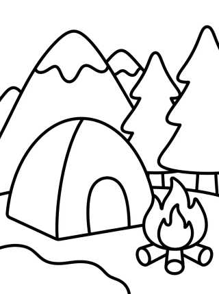 Mountain Camping Scene para colorir Desenho de Mountain Camping Scene para colorir e imprimir grátis