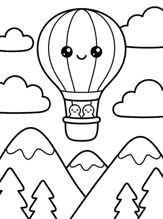 Hot Air Balloon Flying Over Mountains para colorir Desenho de Hot Air Balloon Flying Over Mountains para colorir e imprimir grátis
