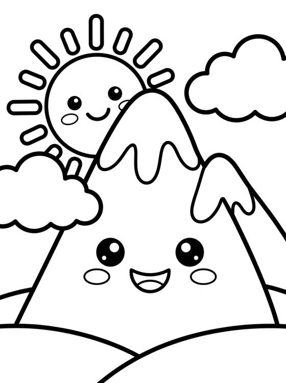 Smiling Mountain with Sun para colorir Desenho de Smiling Mountain with Sun para colorir e imprimir grátis