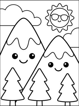 Happy Snowy Mountains para colorir Desenho de Happy Snowy Mountains para colorir e imprimir grátis