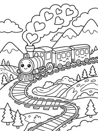 Cute Mountain Steam Train para colorir Desenho de Cute Mountain Steam Train para colorir e imprimir grátis