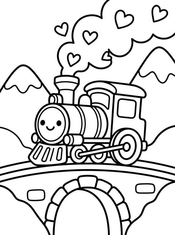 Cute Train Traveling Through the Mountains para colorir Desenho de Cute Train Traveling Through the Mountains para colorir e imprimir grátis