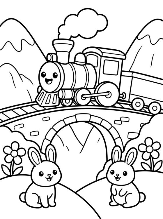 Train Traveling through Mountains para colorir Desenho de Train Traveling through Mountains para colorir e imprimir grátis