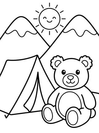 Teddy Bear Camping in the Mountains para colorir Desenho de Teddy Bear Camping in the Mountains para colorir e imprimir grátis