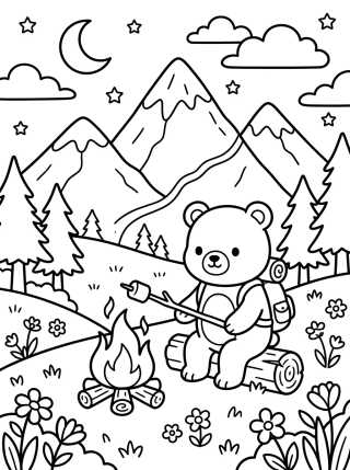 Cute Bear Camping in the Mountains para colorir Desenho de Cute Bear Camping in the Mountains para colorir e imprimir grátis
