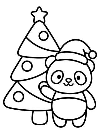 Decorated Christmas Tree and Little Bear para colorir Desenho de Decorated Christmas Tree and Little Bear para colorir e imprimir grátis