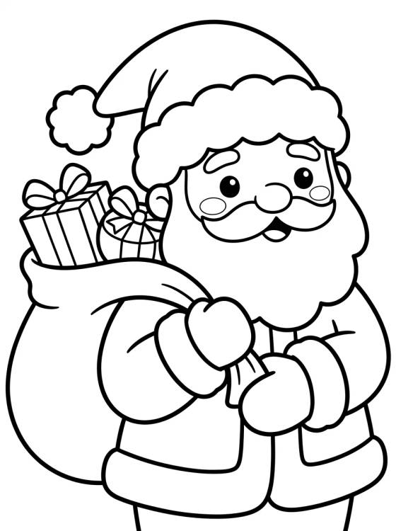 Cute Santa Claus with Presents para colorir Desenho de Cute Santa Claus with Presents para colorir e imprimir grátis