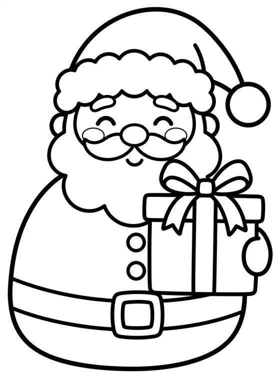 Kawaii Santa Claus with Gift para colorir Desenho de Kawaii Santa Claus with Gift para colorir e imprimir grátis