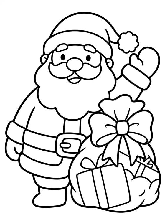 Kawaii Santa Claus with Gift Sack para colorir Desenho de Kawaii Santa Claus with Gift Sack para colorir e imprimir grátis