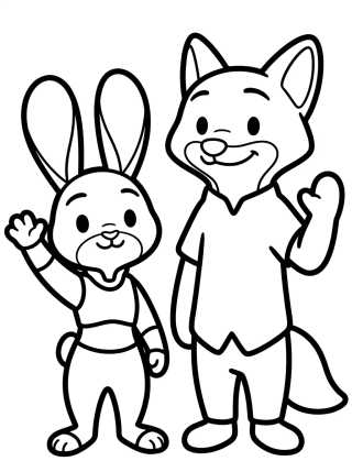 Friends Nick Wilde and Judy Hopps para colorir Desenho de Friends Nick Wilde and Judy Hopps para colorir e imprimir grátis