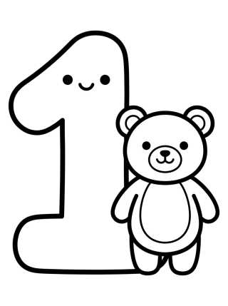 Number 1 with Cute Teddy Bear para colorir Desenho de Number 1 with Cute Teddy Bear para colorir e imprimir grátis