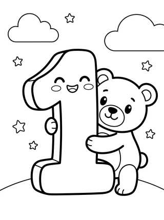 Number 1 with Teddy Bear para colorir Desenho de Number 1 with Teddy Bear para colorir e imprimir grátis
