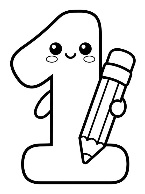 Cute Number 1 with Pencil para colorir Desenho de Cute Number 1 with Pencil para colorir e imprimir grátis