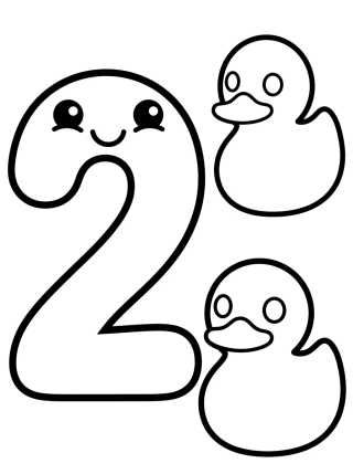 Number 2 with Cute Ducklings para colorir Desenho de Number 2 with Cute Ducklings para colorir e imprimir grátis