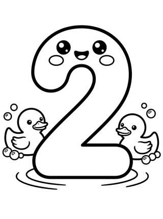 Number 2 with Rubber Duckies para colorir Desenho de Number 2 with Rubber Duckies para colorir e imprimir grátis