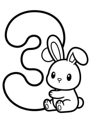 Number 3 with a Little Bunny para colorir Desenho de Number 3 with a Little Bunny para colorir e imprimir grátis