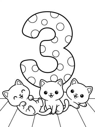 Number 3 with Kittens para colorir Desenho de Number 3 with Kittens para colorir e imprimir grátis