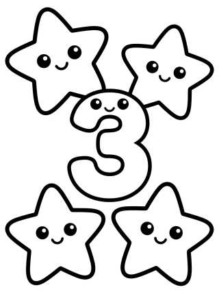 Number 3 and Three Little Stars para colorir Desenho de Number 3 and Three Little Stars para colorir e imprimir grátis