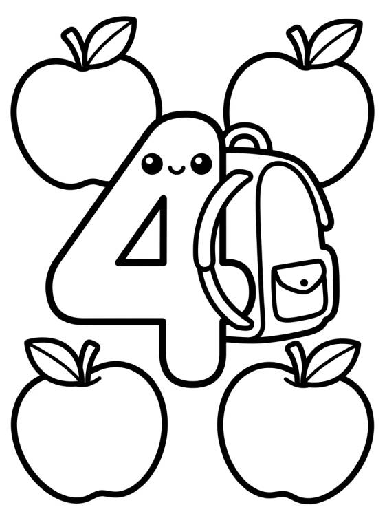Number 4 with a School Backpack para colorir Desenho de Number 4 with a School Backpack para colorir e imprimir grátis