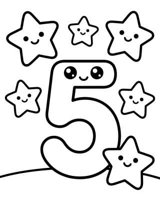 Number 5 with Stars para colorir Desenho de Number 5 with Stars para colorir e imprimir grátis