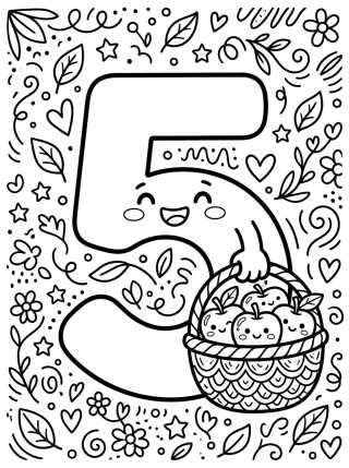 Number 5 with Yummy Apples para colorir Desenho de Number 5 with Yummy Apples para colorir e imprimir grátis